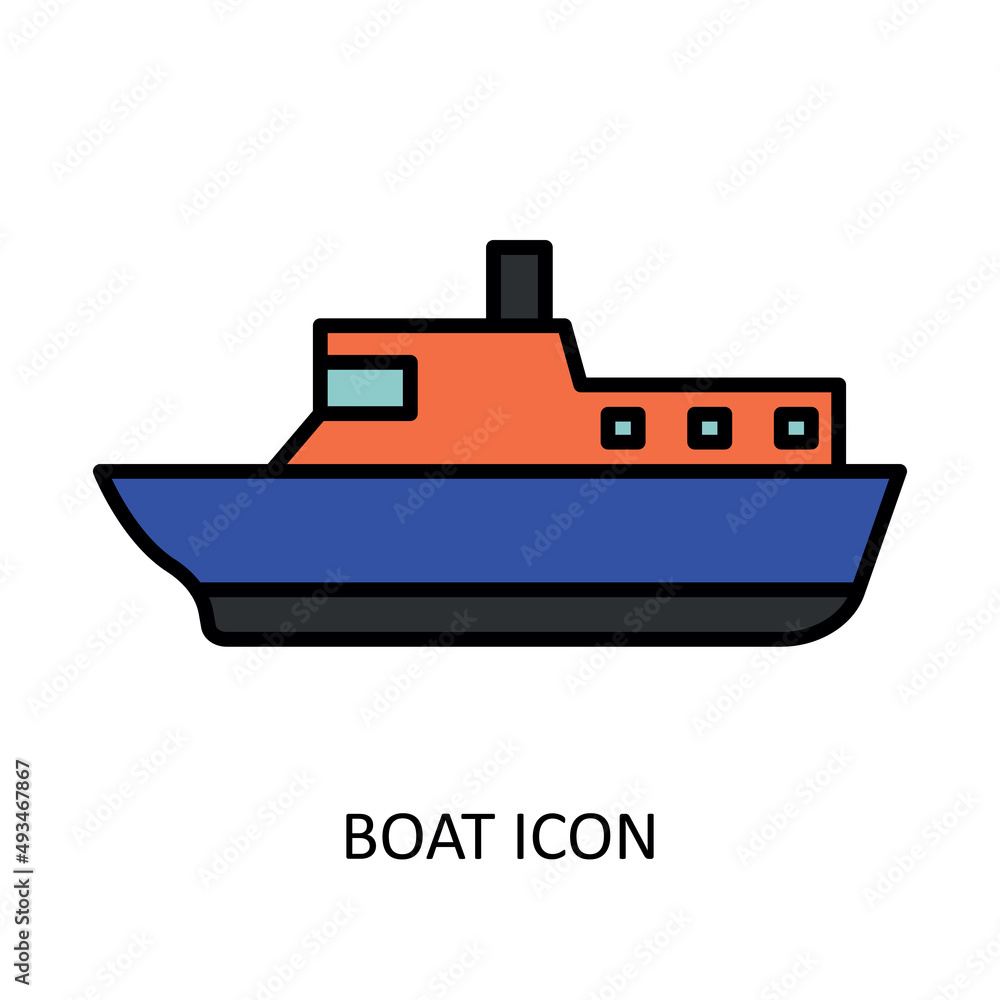 Vector illustration with ferryboat. Linear drawing