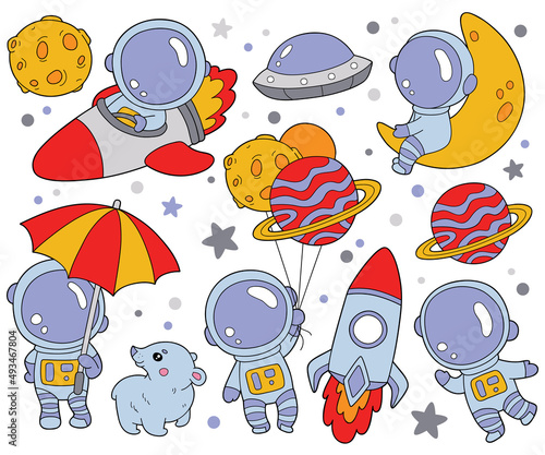 vector illustration coloring page with cartoon astronaut collection