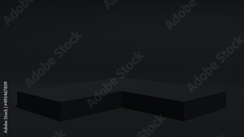 Black cube squares pedestal for cosmetics and products promotion blank tamplate concept. Abstract minimalistic background. Realistic 3d render. Place for text, copy space, text area © Oleksiy Oliinyk