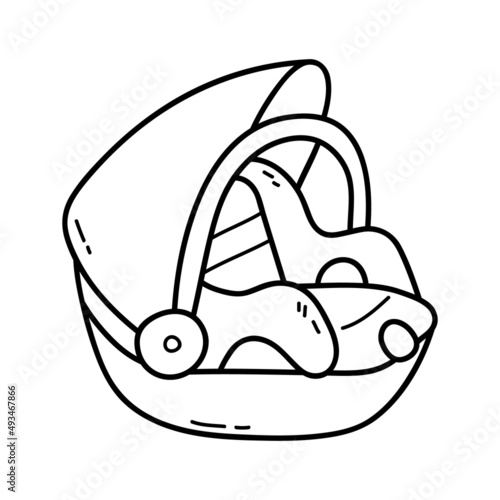 vector Coloring page with doodle  cradle car seat