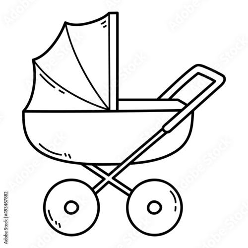 vector Coloring page with doodle  baby pram