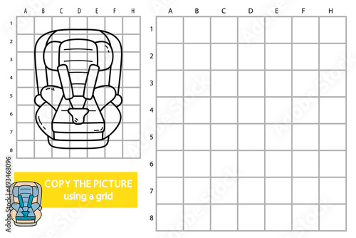 vector illustration of grid copy picture educational puzzle game with doodle car seat