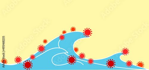 Illustration about corona virus wave, different variants of corona spreading like the wave of water in sea