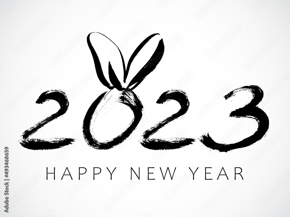 Obraz premium Rabbit. Greeting card design template with Chinese calligraphy for 2023 New Year of the rabbit. Lunar new year 2023. Zodiac sign for greetings card, invitation, posters, banners, calendar