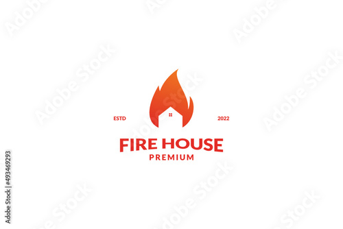 Flat fire house logo design vector template