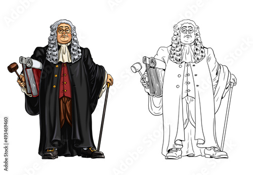 Profession - lawyer. Illustration with the advocate. Medieval Lawyer coloring book.