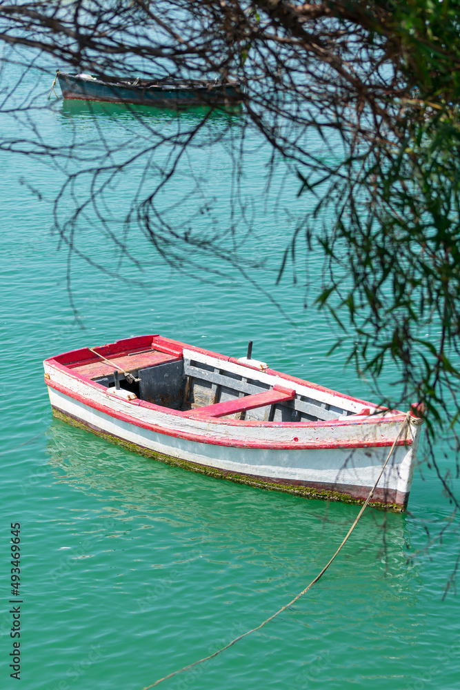 Fishing boats on the Cachucha beach in Puerto Real, Cadiz. Andalusia, Spain. Europe.
