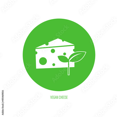 Vegan cheese emblem isolated on white background vegan protein concept. piece of cheese.
