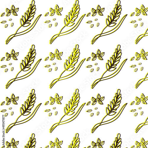 Vector seamless pattern illustration of ears of wheat. Malt beer background. Autumn harvest. 