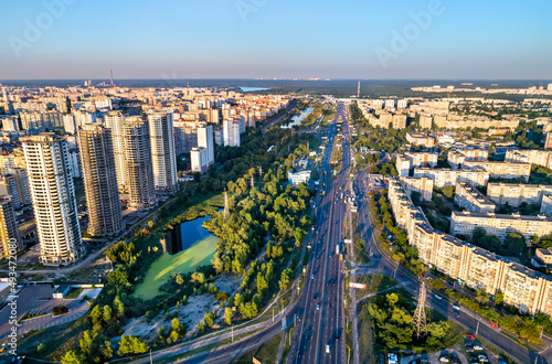 View of Vatutin or Shukhevych Avenue in Kyiv, the capital of Ukraine, before the war with Russia