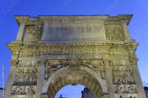 Benevento: Arco di Traiano, Roman arch, by night photo