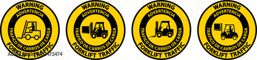 Bilingual Warning Forklift Traffic Floor Sign On White Background