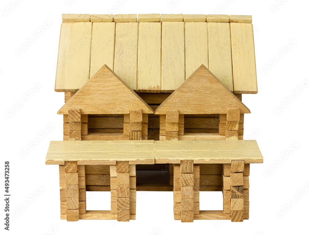 Wooden house from the designer. Isolate on a white background. Wooden house from the designer. Isolate on a white background.