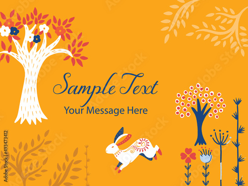 Spring Rabbit in Forest Vector Card Background