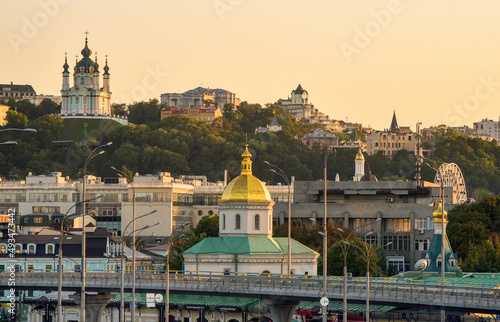 Urban landscape of the evening Podil in Kyiv