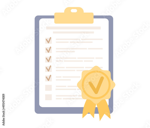 Certificate icon. Diploma premium. Simple high quality. Guarantee sign with check mark. Premium quality. Warranty certificate medal. Quality mark. Vector flat illustration