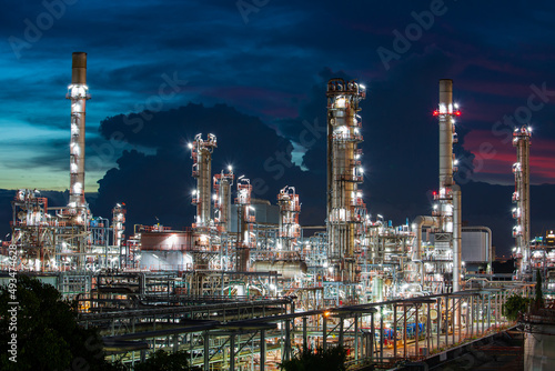 Oil    refinery     and    plant tower column refinery of petrochemistry industry in oil    and    gas       industry with    cloud    blue       sky cloud the twilight.