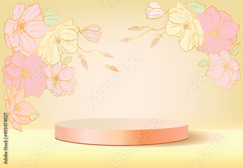 Gold podium background with flowers