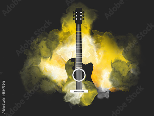 Abstract guitar illustration with watercolor elements.
