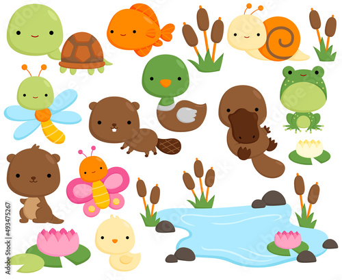 A Vector Set of Cute and Simple Pond Animals