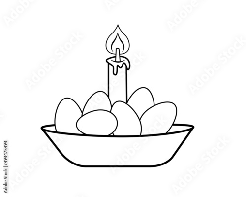 Vector candle with Easter eggs. Burning beeswax candles.Easter.
