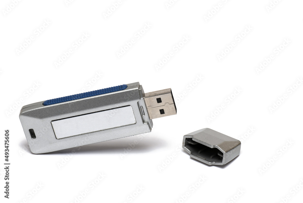 USB flash drive opened cap white background USB flash drive opened cap white background