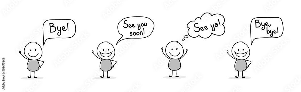 Happy hand drawn character with text - bye, see ya, see you soon. Vector Happy hand drawn character with text - bye, see ya, see you soon. Vector