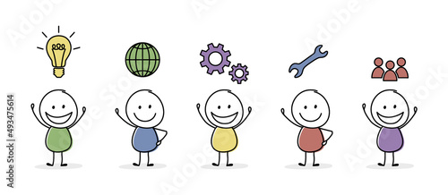 Collection of business icons with funny stickman. Vector