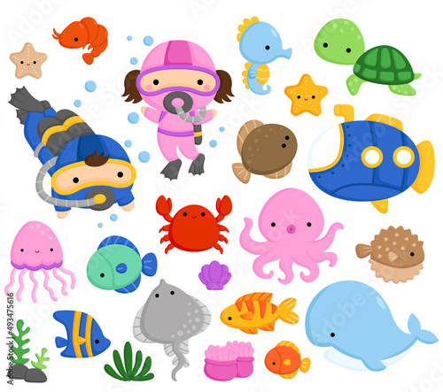 A Vector Set of Cute and Simple Sea Animals