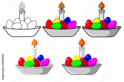 Set of Vector candle with Easter eggs. Burning beeswax candles.Easter.