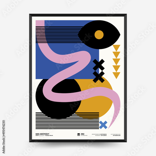 Abstract art posters for an art exhibition. Vector template with primitive shapes elements, modern hipster style. Illustrations of simple shapes, line, circle.