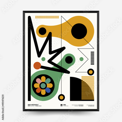 Abstract art posters for an art exhibition. Vector template with primitive shapes elements, modern hipster style. Illustrations of simple shapes, line, circle.