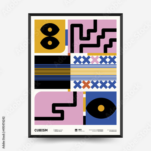 Abstract art posters for an art exhibition. Vector template with primitive shapes elements, modern hipster style. Illustrations of simple shapes, line, circle.