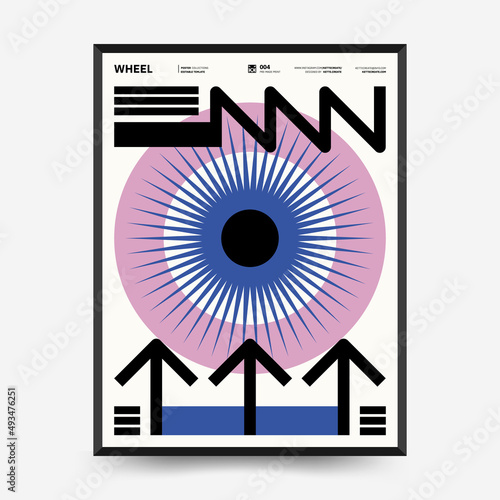 Abstract art posters for an art exhibition. Vector template with primitive shapes elements, modern hipster style. Illustrations of simple shapes, line, circle.