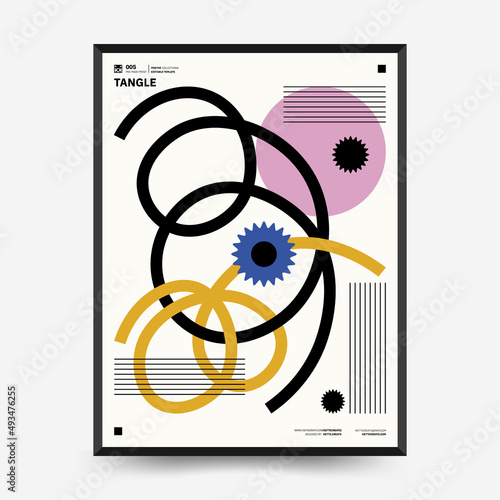 Abstract art posters for an art exhibition. Vector template with primitive shapes elements, modern hipster style. Illustrations of simple shapes, line, circle.