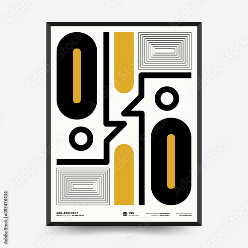Abstract art posters for an art exhibition. Vector template with primitive shapes elements, modern hipster style. Illustrations of simple shapes, line, circle.