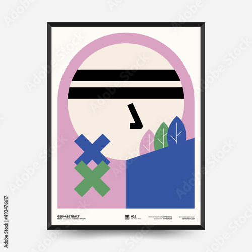 Abstract art posters for an art exhibition. Vector template with primitive shapes elements, modern hipster style. Illustrations of simple shapes, line, circle.