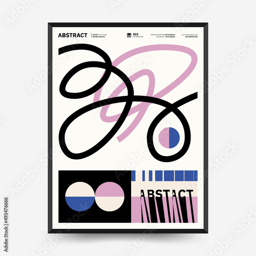 Abstract art posters for an art exhibition. Vector template with primitive shapes elements, modern hipster style. Illustrations of simple shapes, line, circle.