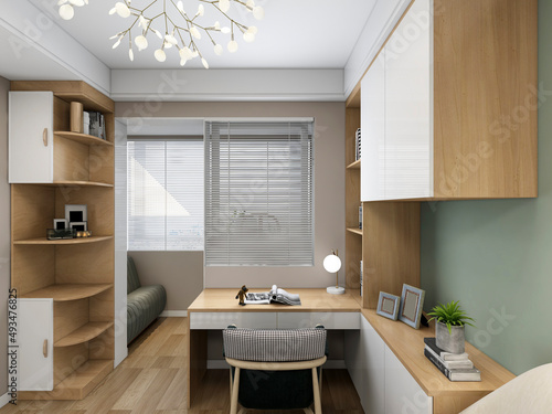 3D rendering, elegant and modern bedroom design, big bed with overcoat cabinet, coffee table, TV, carpet, etc., very comfortable and leisure.