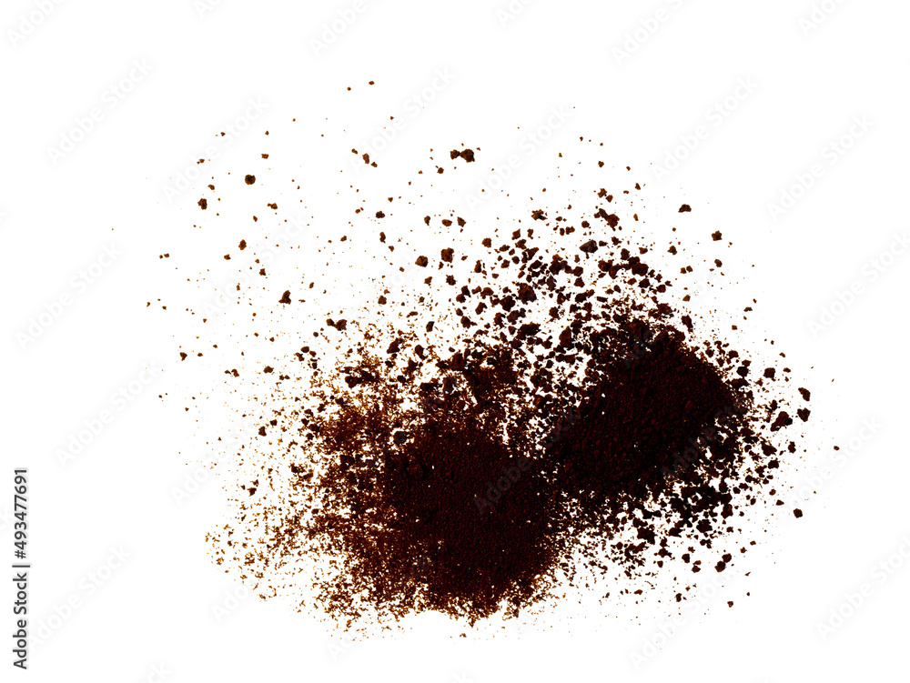 Coffee or chocolate powder ingredient burst isolated on white background Coffee or chocolate powder ingredient burst isolated on white background