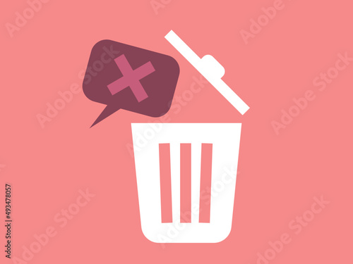 Stop the spread of misinformation icon. Fighting and controlling fake news on social media illustration. Message going into recycle bin. Vector. photo