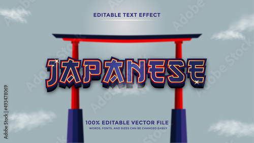 Japanese Style Text Effect Editable with Torii on Light Blue Background