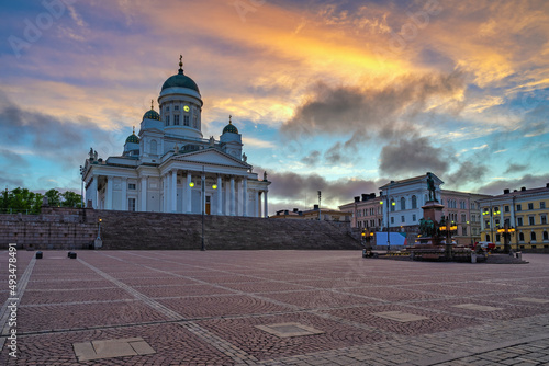Helsinki Finland, sunrise city skyline at Helsinki Cathedral and Senate Square