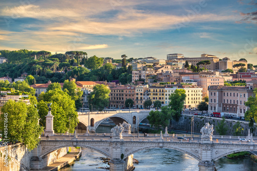 Rome Italy, high angle view city skyline at Rome city center and Tiber River