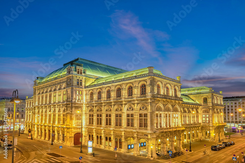Vienna Austria night city skyline at Vienna State Opera