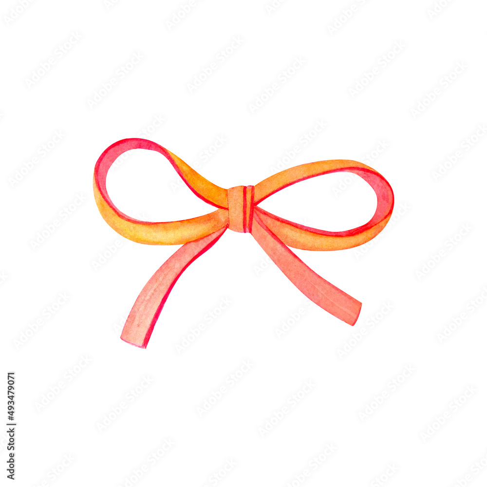 Watercolor red ribbon bow isolated on white background Watercolor red ribbon bow isolated on white background