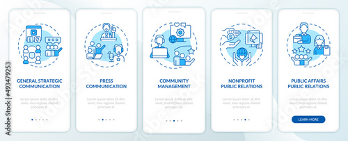 Tablou canvas Types of PR firms blue onboarding mobile app screen