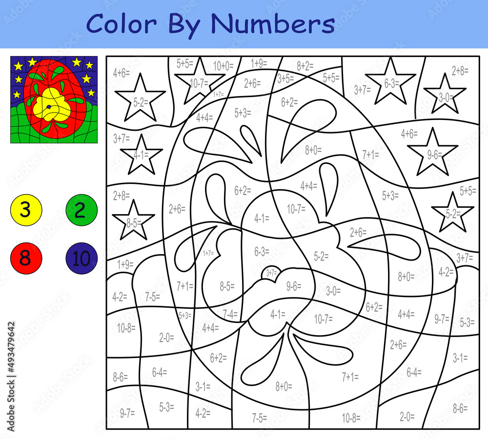 Obraz premium children's educational game. coloring by numbers. easter egg with flowers.
