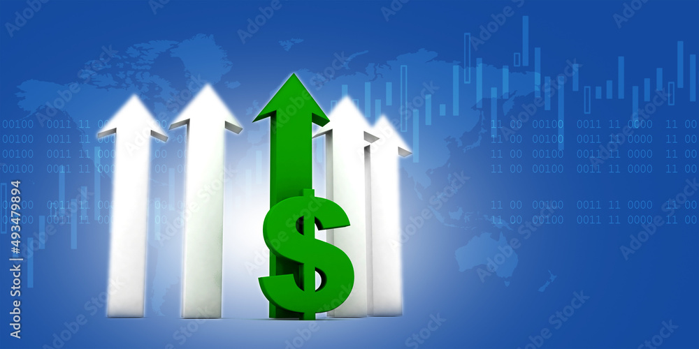 3d render Dollar rises arrow
3d render Dollar rises arrow
