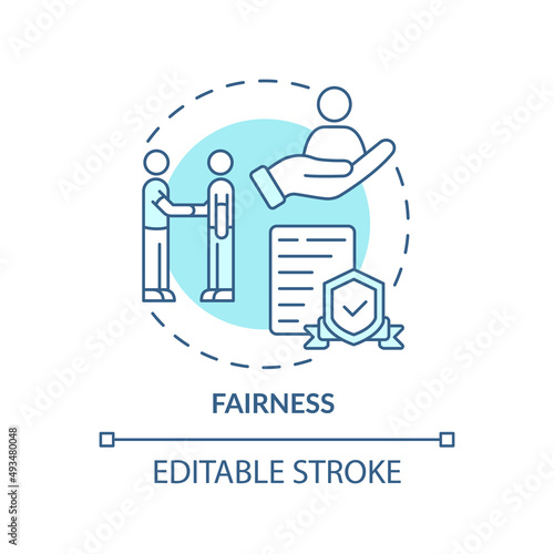 Fairness turquoise concept icon. Trustful business organization. PR code of ethics abstract idea thin line illustration. Isolated outline drawing. Editable stroke. Arial, Myriad Pro-Bold fonts used